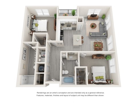 Floor plan for 2 beds, 2 baths, 1172 sqft